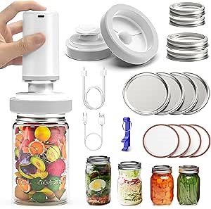 Eazy2hD Mason Jar Vacuum Sealer, Electric Vacuum Sealer for Jars Compatible with FoodSaver Canning Sealer, Jar Vacuum Sealer Attachment Kit for Food Storage with Wide & Regular Mouth Mason Jars