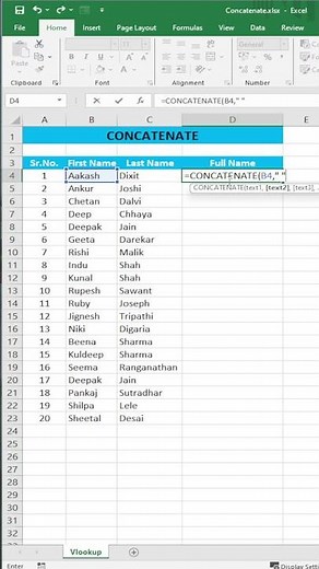 Concatenate function in excel | Concatenate formula in excel | #concatenate