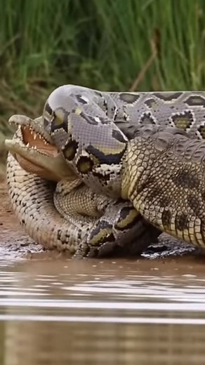 Giant Python Coils Tightly Around The Crocodile Body!