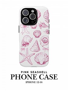 Coque iPhone 12, 13, 14, 15, 16 Pro et Mini, motif coquillage rose, ambiance estivale. Idée cadeau élégante et résistante. - Etsy France