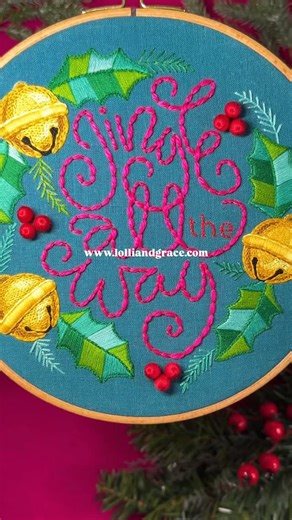 Anne Oliver - hand embroidery kits and patterns on Instagram: "Happy chaos on the back…merry Christmas on the front! This PDF embroidery pattern lets you jingle all the way to a fun hoop filled with “shiny” stitched bells, standout 3D berries, and lettering in my favorite hot pink yarn. See all the holiday patterns at www.lolliandgrace.com! • • • #christmasstitching #holidaycrafting #embroiderypattern"
