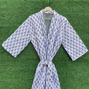Small Floral Block Printed Cotton Quilted Robe Boho Lounge Wear - Handmade Lightweight Cotton Jacket Kimono Robe One Size - Etsy