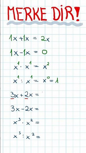 MERKHILFE Rechnen mit VARIABLEN (RECHNEN mit Variablen / RECHENREGELN)