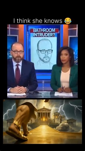 Stream Pulling on Instagram: "This video is a clip from a news broadcast featuring two anchors, a man and a woman, seated at a desk. Behind them is a graphic with the text “BATHROOM INTRUDER?” over a composite sketch of a man. The male anchor speaks, reporting on a news story. He states that authorities are searching for a man who has been spotted sneaking into women’s restrooms across the downtown area. He then provides a description of the suspect, based on witness accounts: mid-40s, about six