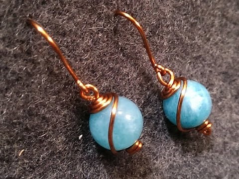 How to make Simple wire earring with spherical stones - jewelry wire wrap 51