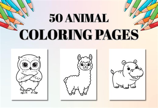 50 Animal Coloring Pages for Kids | Easy Printable PDF (instant Download) - Etsy