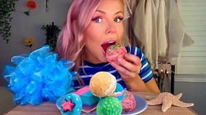 112K views · 1.1K reactions | ASMR EDIBLE CANDY BATH BOMB EATING (FAKE) CRACKLY POP ROCKS & FIZZY EATING SOUNDS) MUKBANG | HunniBee ASMR | Facebook