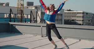 Funny Woman Dancing On Rooftop Celebrating Stock Footage Video (100% Royalty-free) 1061273836 | Shutterstock
