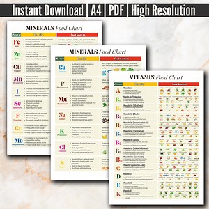 Vitamins and Minerals Chart Cheat Sheet, Vitamin and Mineral Food Guide, Nutrition Facts Food List, Foods Reference Essential Micronutrients - Etsy