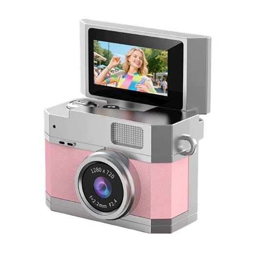 Mini Keychain Digital Camera – HD Flip Screen Camera with 64GB Card, Portable Pendant Camera for Necklace, Bag Charm, Selfie, Travel & Vlogging (Pink)