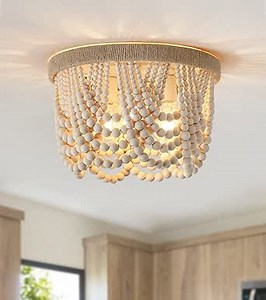 AMZASA Wood Beaded Flush Mount Ceiling Light Farmhouse Rustic Small Boho Chandelier Light Fixture for Bedroom Hallway Entryway Closet Kitchen Dining Room Living Room Nursery 3-Lights - Amazon.com