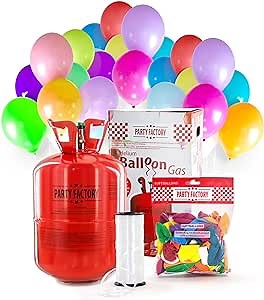 Party Factory Helium bottle for up to 50 Balloons incl. Latexballoons, Helium Cylinder 14 cu. ft. Gas with filling quantity for Balloons, Ideal for Party, Events