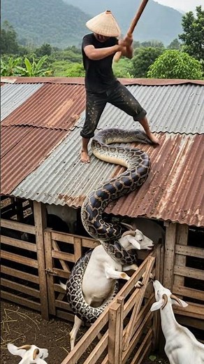 Python Coils Around Goat — A Man Smashes Hard to Rescue!