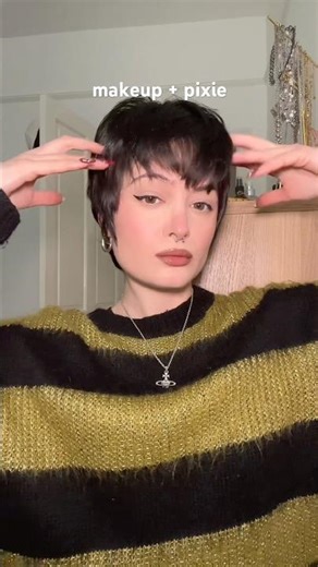 styling pixie + makeup #hairtok #makeup #pixie #pixiehaircut