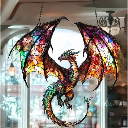 Dragon Suncatcher, Dragon Gift, Dragon Ornament, Dragon Art, Dragon Ornament, Fantasy Dragon Hanging, Christmas Kid Gift, Dragon Decor - Etsy