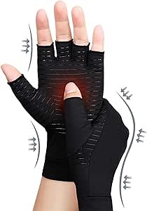 Open Finger Compression Gloves, Copper Healing Gloves for Hand Pain Relief and Support, Half Finger Hand Gloves for Typing and Daily Work, Men and Women Use