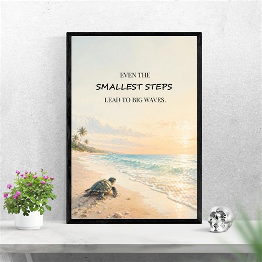 Sea Turtle Wall Art Printable, Beach Sunset Decor, Inspirational Quote Print, Ocean Poster - Etsy