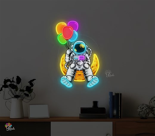 Astronaut on Moon Neon Sign – Balloons LED Pop Art, Kids Room Wall Decor - Etsy