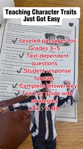 If you struggle teaching character traits, this toolkit does the work for you. ✔ Leveled passages (Grades 3-5) ✔ Text-dependent questions ✔ Student response formats ✔ Complete answer key ✔ Teacher guide with strategies This is a teaching toolkit — not just worksheets. Grab it here👇 🔗 Link in bio