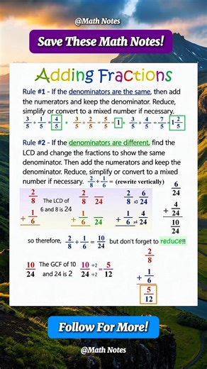 Adding Fraction Math Notes | Math Notes