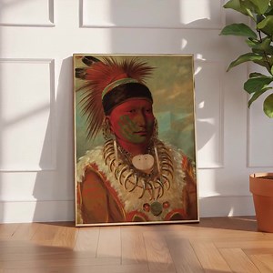 Portrait de chef amérindien - oeuvre d'art murale de musée, peinture tribale autochtone, impression d'art ethnique historique - Etsy France