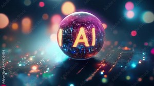 A round with AI text is one example of the use of artificial intelligence banner technology based on data science and innovation in Internet cyberspace
