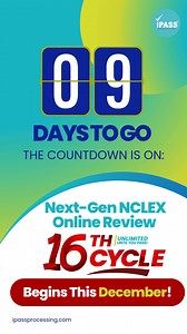 ⏳ 9 Days to Go: Get ready to transform your NCLEX prep journey with IPASS Processing and IPASS Online Review and Mentoring Academy ! 🌟 Join the trusted NCLEX review center with an incredible track record of passers. Don't let this opportunity slip away—here's your daily reminder to secure your spot! 💡 𝑬𝒙𝒑𝒆𝒓𝒊𝒆𝒏𝒄𝒆 𝒕𝒉𝒆 𝑰𝑷𝑨𝑺𝑺 𝑨𝒅𝒗𝒂𝒏𝒕𝒂𝒈𝒆! 🌟 FREE Class Trial: Get a sneak peek into our exceptional NCLEX Online Review and Mentoring Academy. 👉 Register here for the trial cla