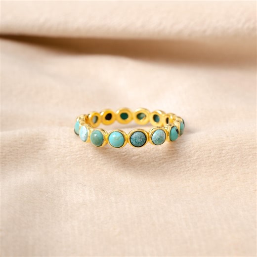 18K Gold Turquoise Gemstone Ring, Round Ring, Dainty Minimalist Jewelry, Band Ring, Handmade Turquoise Jewelry, Anniversary Gift for Her - Etsy
