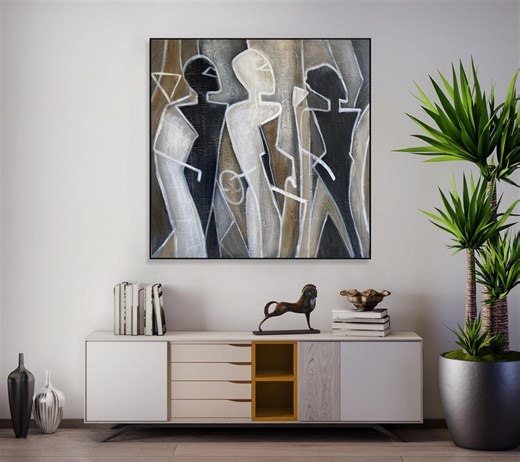 Large Abstract Cityscape Painting Colorful Skyline Wall Art, Modern Textured Canvas Decor 40"x40" - Etsy