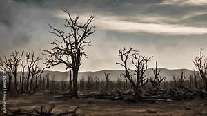 Closeup landscape transition This shot captures landscape state transition natural recovery process takes place. Charred trees stand beside growth, creating stark contrast between