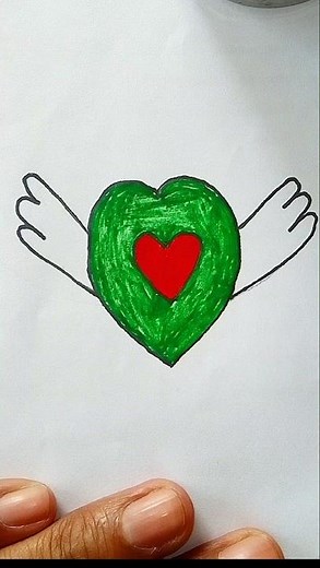 Green Heart With Wings Drawing | Love Symbol Art #shorts