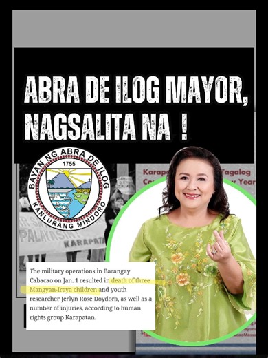 𝗪𝗔𝗧𝗖𝗛 | 𝗧𝗿𝘂𝘁𝗵 𝗢𝘃𝗲𝗿 𝗠𝗶𝘀𝗶𝗻𝗳𝗼𝗿𝗺𝗮𝘁𝗶𝗼𝗻 The Mayor of Abra de Ilog has spoken—setting the record straight amid circulating claims about civilians, including Mangyan-Iraya children, allegedly harmed during the January 1 operations. In this reel, the local leader directly addresses the false information being spread and reaffirm what authorities and community representatives on the ground have consistently said: no civilians were injured. #𝟮𝗜𝗗𝗝𝘂𝗻𝗴𝗹𝗲𝗙𝗶𝗴𝗵𝘁𝗲𝗿 #𝗕�