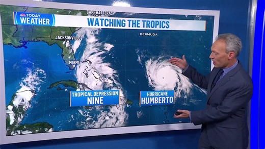 Dueling Tropical Storm and Hurricane Humberto Move Up Atlantic