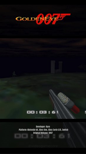 Pierce Brosnan Simulator. Game details: GoldenEye 007 is a 1997 first-person shooter video game developed by Rare and published by Nintendo for the Nintendo 64. It is based on the 1995 James Bond film GoldenEye, with the player controlling the secret agent James Bond to prevent a criminal syndicate from using a satellite weapon. They navigate a series of levels to complete objectives, such as recovering or destroying objects, while shooting enemies. In a multiplayer mode, up to four players comp