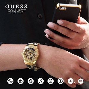 Beauty & Brains. The GUESS Connect Smartwatch keeps you connected without sacrificing your style. Shop: bit.ly/ConnectAnimal | GUESS Watches
