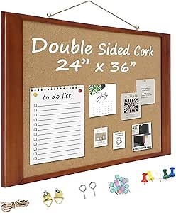 Cork Boards for Wall 24” x 36”, 1 Pack Extra Wide Wooden Framed Bulletin Board, Large Cork Board 24 x 36 for Office Decorative Hanging Pin Board, Corkboards for Wall Notice Board Memo Board