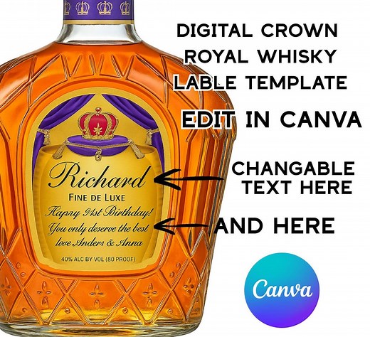 Crown Royal Whisky Label Canva Template Lnstant Download Groomsmen Gift, Bachelorette Party Gifts, Birthday Gift or Anniversary Gift for Her - Etsy