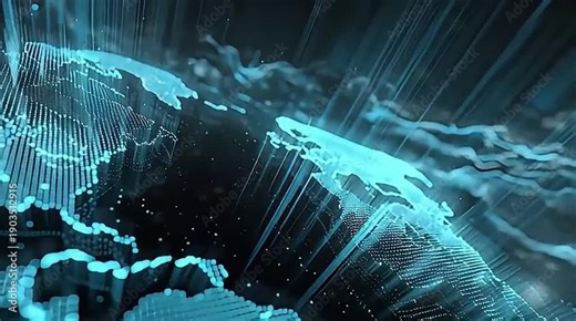 3D Digital Map Visualization Showing Global Connectivity with Blue Lines and Dots