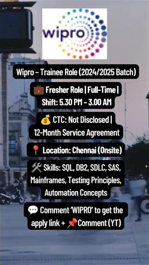 Wipro Trainee Role | Chennai | 2024 & 2025 Batch 🚀 #FresherJobs #Wipro #ChennaiJobs