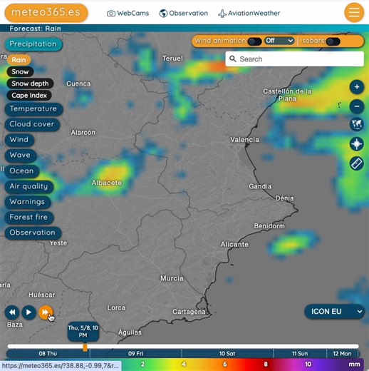 Update: Thunderstorms with heavy rain in the autonomies of Murcia and Valencia from the afternoon | Spainweather