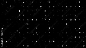 Template animation of evenly spaced smart watch symbols of different sizes and opacity. Animation of transparency and size. Seamless looped 4k animation on black background with stars