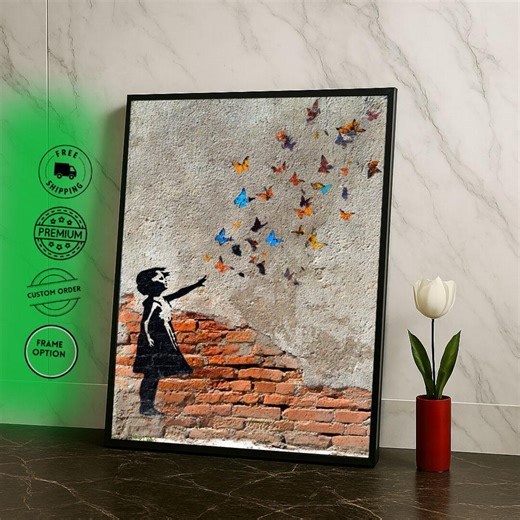 Banksy Inspired Butterfly Girl Canvas Wall Art Print Modern Living Room Decor Street Art Statement Piece - Etsy