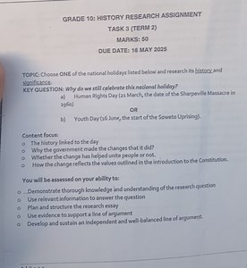 GRADE 10: HISTORY RESEARCH ASSIGNMENTTASK 3 (TERM 2)MARKS: 50... | Filo