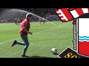 ON YOUR HEAD! Everton substitute hit by Saints fan's wayward shot