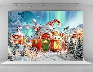 Kate 10x6.5ft Red Christmas Candy House Backdrops for Photography Xmas Cane Candy Background White Snowflake Background Celebrate Holiday Party Portrait Studio Backdrop