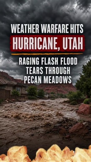 ⚠️ WEATHER WARFARE HITS HURRICANE, UTAH — RAGING FLASH FLOOD TEARS THROUGH PECAN MEADOWS Around 11 a.m. Friday, floodwater came roaring down from Three Falls, breached Gould Wash in three places and poured straight into the Pecan Meadows neighborhood. This wasn’t inside some remote slot canyon. This was water ripping through a neighborhood where people live. Locals say they haven’t seen Gould Wash run like this since the 1980s. The area is naturally prone to flash flooding, and heavy monsoon rai
