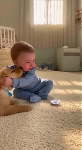 Puppy Brings Pacifier to Crying Baby in Heartwarming Moment
