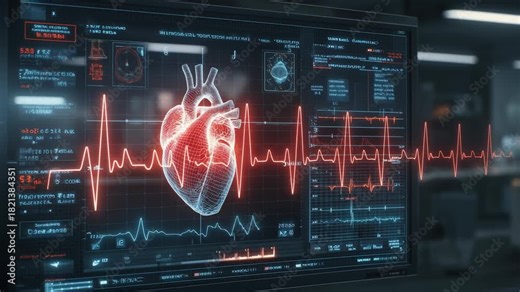 Advanced Heart Monitoring Display with ECG and 3D Heart Model for Medical Analysis