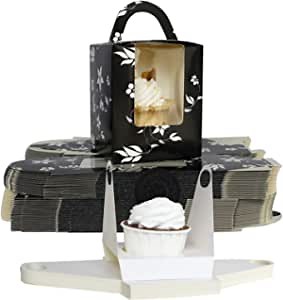 Cupcake Boxes,Individual Cupcake Carrier with Window Insert and Handle Pastry Cake Containers for Bakery Wrapping Sweet Festival Party Favor Packing - 50 Pack