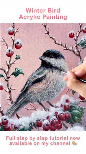 Winter bird acrylic painting 🐦 #painting #art #arttutorial #acrylicpainting